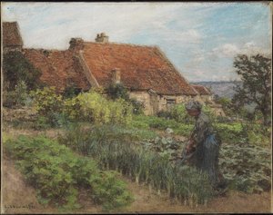 Watering the Garden, 1900 (pastel på vævet papir monteret på lærred) af Leon Augustin Lhermitte