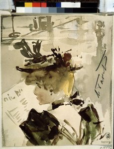 En kvinde læser af Leon Bakst