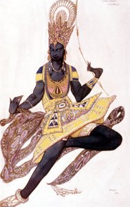 Kostume af Vaslav Nijinsky eller Nijinsky (1889-1950) skabt af Leo Bakst til "Den blå gud" af Reynaldo Hahn (1875 - 1947) af Leon Bakst