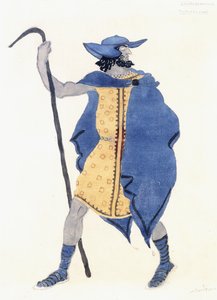 Kostumedesign til Ødipus hos Colonus- den fremmede, ca. 1899-1909 (blyant, med/c & sølvmaling på papir) af Leon Bakst