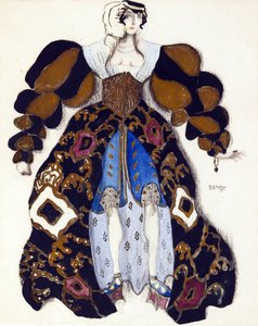 Kostumedesign til balletten ""La Legende de Joseph"" af R. Strauss - Bakst, Leon (1866-1924) - 1914 - Akvarel, Gouache på papir - 33x28 - Privat samling af Leon Bakst