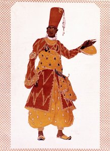 Den Store Eunuchs kostume tegnet af Lev Samoilovich Rosenberg kaldet Leon Bakst (1866-1924) til balletten "" Sheherazade" (eller Scheherazade) komponeret af Nikolai Andreyevich Rimsky-Korsakov (Rimsky Korsakov eller Rimsky Korsakov). af Leon Bakst
