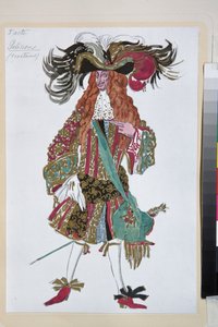Galisson, kostume til balletten Tornerose af Piotr Tchaikovsky - Værk af Leon Bakst (1866-1924), litografi 1921 - (Galisson, kostumedesign til Tchaikovskys ballet Tornerose, af Leon Bakst, farvelitografi af Leon Bakst