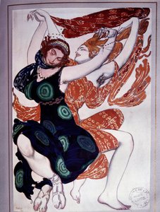 Les bacchantes koreografi fra "The Afternoon of a Faun" af Vaslav Nijinski (1889-1950) efter "Prelude the Afternoon of a Faun" af Claude Debussy (1862-1918) af Leon Bakst