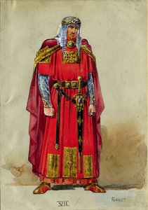Middelalderprins, kostumedesign (akvarel og gouache på papir) af Leon Bakst