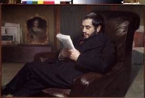 Portræt af kunstneren Alexander Benois (1870-1960) (Portræt af kunstneren Alexandre Benois). Tegning af Leon Bakst (1866-1924). Akvarel og pastel på papir, 64,5 x 100,3 cm af Leon Bakst