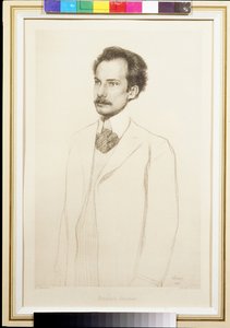 Portræt af digteren Andrei Bely (Andre Biely) (1880-1934) af Bakst, Leon (1866-1924). Litografi af Leon Bakst