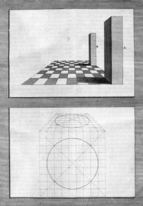 Behandlinger om arkitektur, perspektiv og geometri: tavle taget fra "" De Architectura Libri decem"" af Leon Battista Alberti (1404-1472), arkitekt, matematiker, italiensk digter fra renæssancen, London