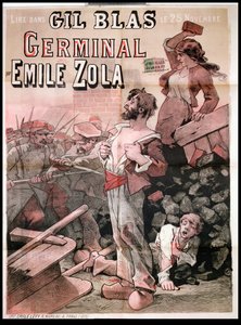 Plakat, der reklamerer for udgivelsen af "Germinal" af Emile Zola (1840-1902) i "Gil Blas", den 25. november 1878