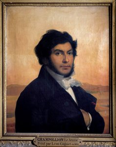 Portræt af Jean-Francois (Jean Francois) Champollion (1790-1832), fransk egyptolog, dechifrerer af hieroglyffer. Maleri af Leon af Léon Cogniet
