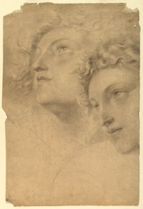 Tegning, To kvindehoveder, 1886-92 af Leon Dabo