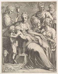 Jomfru og barn med hellige, ca. 1550-56.
