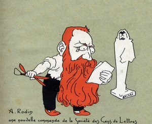 Tegneserie af Auguste Rodin med en ny bestilling fra Societe des gens de lettres (Skulptur af Balzac) - Illustration af Leon Lebegue (1863-1944) - Indgravering i "" Le sun-du-dimanche""