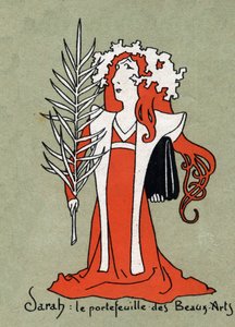 Tegneserie af Henriette Rosine Bernard dit Sarah Bernhardt (1844-1923) som en portefølje af kunst - Illustration af Leon Lebegue (1863-1944) - Indgravering i "" Le sun-du-dimanche"