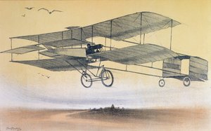 En flyvning af Farman Brothers før 1914 (farve litho)