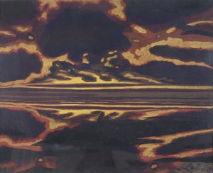Havlandskab med nedgående sol
