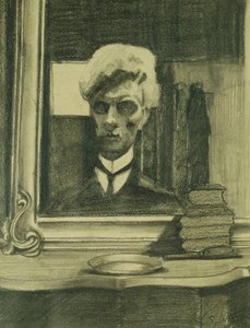 Selvportræt; Autoportræt, ca. 1907 (kul og farveblyant på buff-papir) af Leon Spilliaert