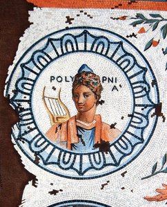 Polymnia, Muse of Sacred Song, Sang, Oratorium og Retorik (farvegravering) af Leon de (after) Laborde