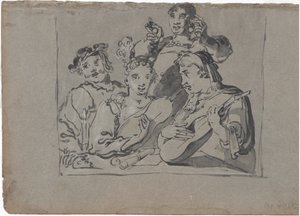 En kvartet af sangere, lutspillere og klokkespillere, der spiller i et værtshus ved levende lys, 1620-1628. af Leonard Bramer