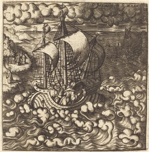 Kristus beder, mens hans disciple er i en båd på et blæsende hav