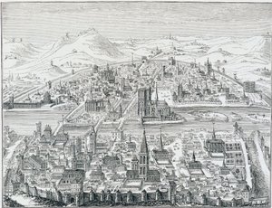 Stort perspektivbillede af Paris i 1607, baseret på gravering af Léonard Gaultier. af Leonard Gaultier
