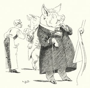 Barber, barber, barber en gris; hvor mange hår vil lave en paryk? (gravering) af Leonard Leslie Brooke