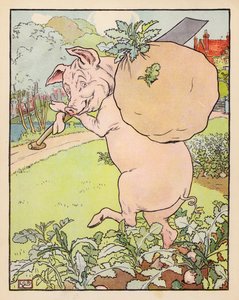 Illustration til De tre små grise (farvelitografi) af Leonard Leslie Brooke