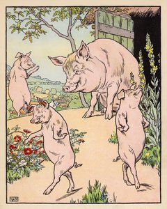 Illustration til De tre små grise (farvelitografi) af Leonard Leslie Brooke