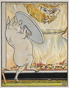 Illustration til fortællingen "De tre små grise" af Leonard Leslie Brooke