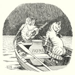 Uglen og fissekatten (litho) af Leonard Leslie Brooke