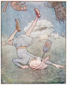 Manden i månen kom væltende ned, fra A Nursery Rhyme Picture Book, pub. 1914. af Leonard Leslie Brooke