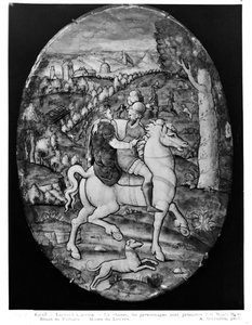 Jagt, portræt formodes at være Henri II (1519-59) og Diane de Poitiers (1499-1566) (emalje)