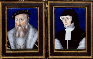 Portræt af Claude de Lorraine (1496-1550), hertug af Guise og Antoinette af Bourbon Vendome (1494-1583), hans kone Emalje malet af Leonard Limosin (1505-1577) 1550 ca. Sol. 0,25x0,2 m Ecouen, Musee national de la renaissance