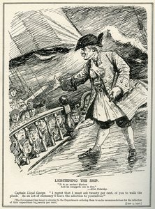 Regeringsdepartementer er instrueret af Lloyd George til at foretage nedskæringer i udgifterne på tyve procent, 1921 af Leonard Raven Hill