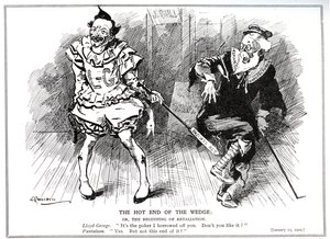 Lloyd George beskyttede som præsident for Board of Trade den britiske industri mod tysk konkurrence ved "Patents and Designs Act" af 1907, 1909 af Leonard Raven Hill