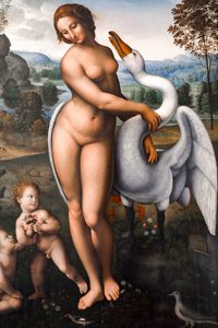 Leda og svanen, Olie på lærred af Leonardo da (after) Vinci