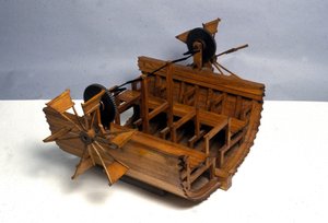 Fremdriftsbåd med hjul. Model fra tegningen af Leonardo da Vinci (Leonardo da Vinci). Museum for Videnskab og Teknologi, Milano.