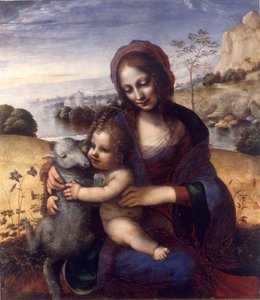 Madonna og barn med et lam af Leonardo da (manner of) Vinci