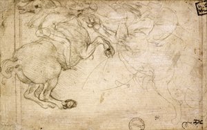 En rytter i kamp med en grib, 16. århundrede (sølvfarvet spidsølv på papir) af Leonardo da Vinci