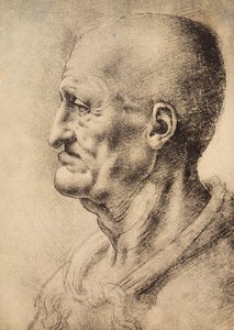 En mand vist i profil, tegning af Leonardo da Vinci, bevaret i rummet for tegninger og tryk, Uffizi-galleriet, Firenze. af Leonardo da Vinci