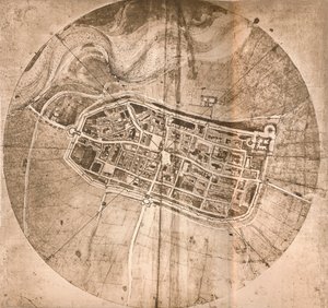 Et kort, der repræsenterer byen Imola, Italien, c1472-c1519 1883 af Leonardo da Vinci