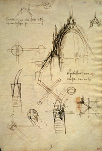 Arkitektoniske detaljer og sektion af kuppel af Duomo i Milano, f41 af Code Trivulzianus af Leonardo da Vinci