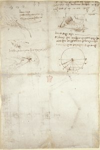 Arundel 263, f.126v Tre noter og skitser om vand; et diagram over fuglenes flugt, ca. 1500-5 (pen og blæk på papir) af Leonardo da Vinci