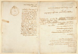 Arundel 263 f.236v, f.233 Noter om vand; skitse, der illustrerer jordkloden, fra 