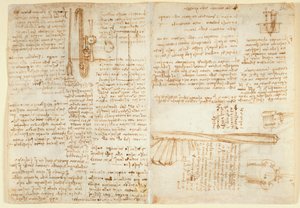 Arundel 263 f.269v, f.264 Noter og skitse på en hydraulisk enhed, fra 