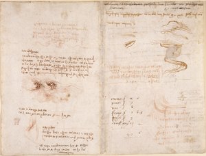 Arundel 263, f.278v, f.271 Noter om virkelighedssansen i drømme, på vand og floderne Sieve og Arno (på hovedet), fra 