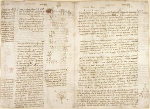 Arundel 263, f.279v f.280, Noter, matematiske beregninger og diagram med titlen 