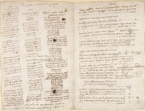Arundel 263, f.42v, f.43 Korte tekster af Leonardos profetier (