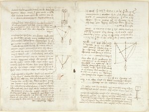 Arundel 263, f.4v, f.11, Noter og diagrammer om mekanik af Leonardo da Vinci