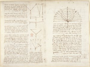 Arundel 263, f.5v, f.10v Noter og diagrammer om mekanik af Leonardo da Vinci